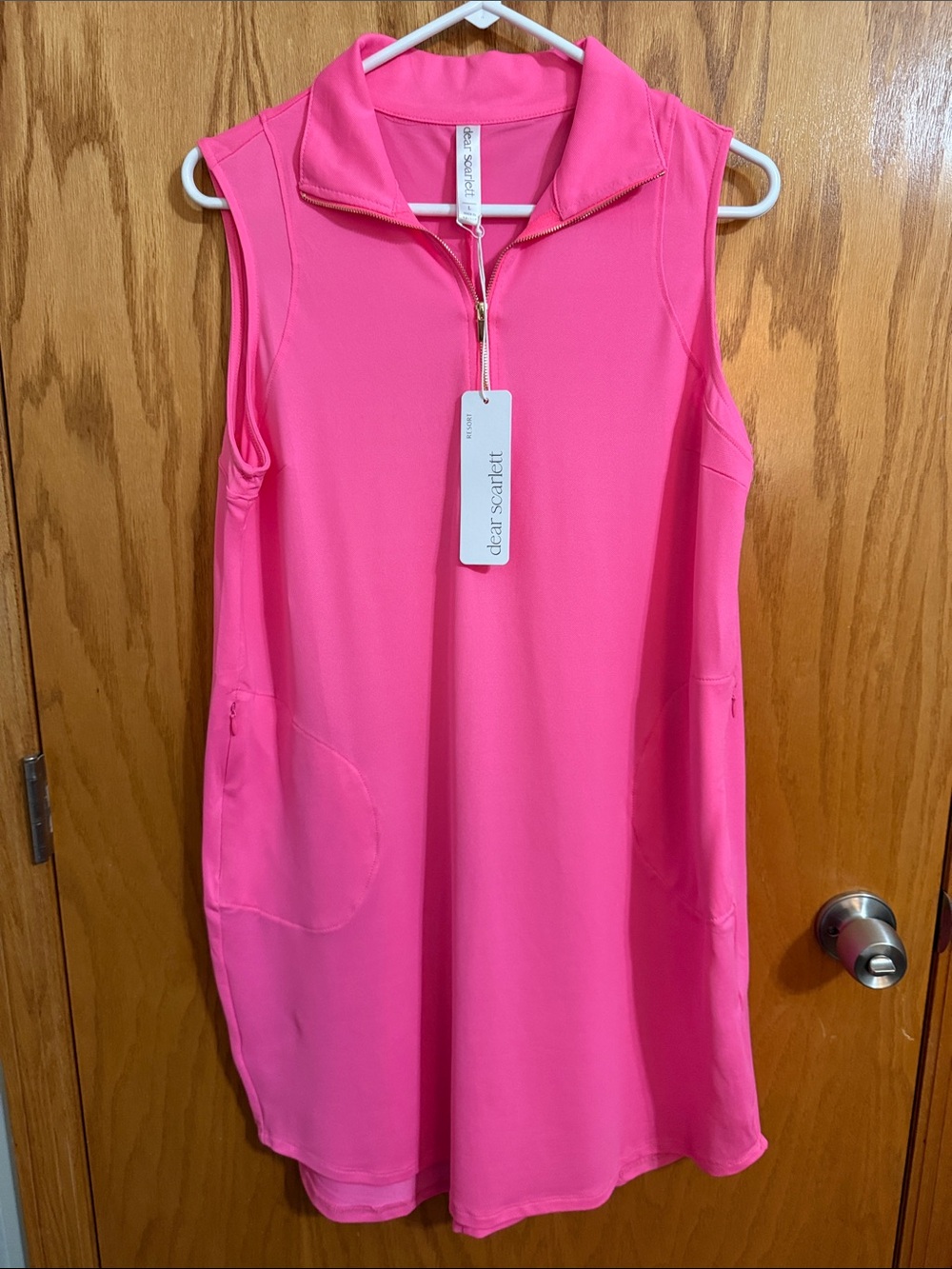Dear Scarlett Sleeveless Midi Polo Dress in Hot Pink with Pockets